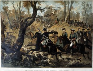 Kaiserin Eugenie und Napoleon III: Jagdszene in Compiègne von French School