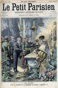 In Russland: Besuch von Präsident Emile Loubet (1838-1929) am Grab von Alexander III. (1845-1894), Kaiser von Russland, in „Le Petit Parisien“. von French School