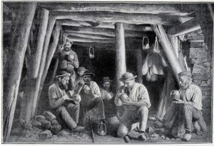 In der Mine: der „Leichter“, Mittagessen der Bergleute, Ende des 19. Jahrhunderts von French School