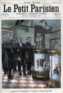 Einweihung von Laboratorien an der Handelsbörse: Herr Masson, Präsident der Handelskammer von Paris, präsentiert dem Handelsminister Millerand die neuen Räumlichkeiten für die Konditionierung von Borsten und Wolle und das Labor für Papierprüfung. (Wiegen
