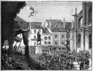 Einweihung der Statue von Honoré Gabriel Riqueti, Graf von Mirabeau (1749-1791), französischer Revolutionär, auf dem Place Ducerceau in Montargis im Jahr 1888