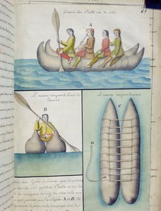 Indianer der Südsee, die Boote namens Balds benutzen