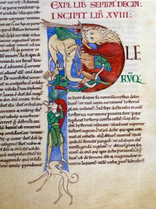 Initiale P (Lettrine): Hefe Teufelsmund der Hölle. Miniatur aus dem Manuskript „Moralia in Job“, Morales sur Job von Saint Gregoire, aus der Abtei Citeaux von French School