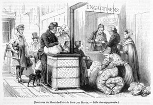 Innenansicht des Mont-de-Piété in Paris, im Marais: Verlobungssaal - in „Le Magasin pittoresque“ Nr. 6 vom Juni 1842 von French School