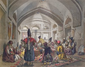 Innenraum eines Karawansereis in Persien, Mitte des neunzehnten Jahrhunderts