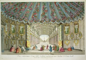 Innenraum einer Galerie, die zu den Vauxhall Gardens führt von French School