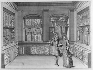 Innenansicht eines Spitzenladens, 1678 von French School