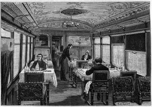 Innenansicht des Speisewagens des Orient-Express im Jahr 1884.