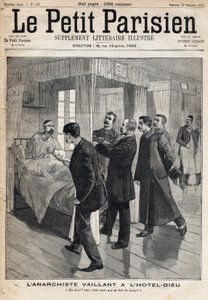 Verhör des Anarchisten Auguste Vaillant (1861-1894) im Hôtel-Dieu, der das Attentat gesteht, das er am 9. Dezember begangen hat