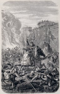 Invasion und Plünderung Roms durch Alarich I., König der Westgoten 410 - in „Geschichte der Päpste, Könige, Königinnen und Kaiser“ von Lachatre, T.1 von French School