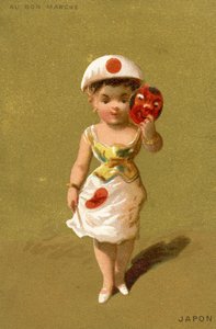 Japanisches Mädchen, aus einer Serie von Illustrationen von Kindern aus verschiedenen Ländern, produziert als Werbekarten für das Bon Marché Kaufhaus in Paris, ca. 1890 von French School