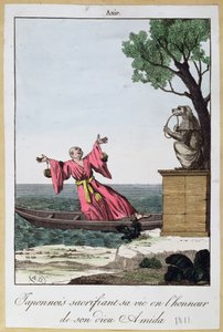 Japanischer Mann opfert sein Leben zu Ehren des Gottes Amida, 1811
