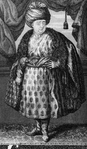 Jean-Baptiste Tavernier, Druck von J.B. Scotin, Frontispiz zu The Six Voyages of Jean-Baptiste Tavernier von Jean-Baptiste Tavernier, veröffentlicht 1713