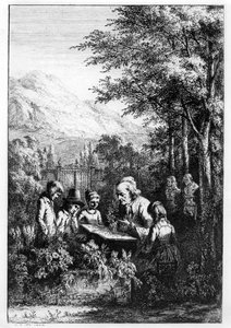 Jean-Jacques Rousseau unterrichtet eine Gruppe von Kindern von French School