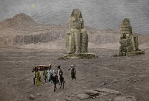 Jean Francois Champollion bei den Kolossen von Memnon, Ägypten (Gravur) von French School