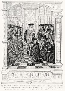 Jean le Feron (1504-70) überreicht eines seiner Werke König Heinrich II. (1519-89) aus Blason d