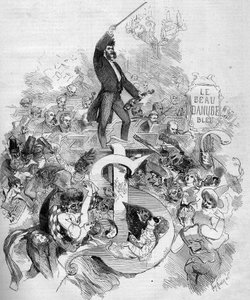 Johann Strauss der Jüngere (1825-1899), mit der Geige, während eines Maskenballs in der Pariser Oper von French School