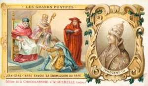 Johann, König von England, sendet seine Unterwerfung an Papst Innozenz III., 1213 von French School