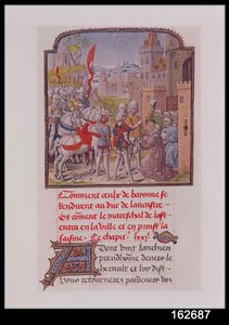 Johann von Gent wird von den Bürgern von Bayonne an den Stadttoren empfangen, aus Froissarts Chronik, spätes 15. Jahrhundert