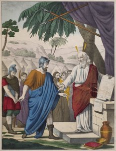 Josua wird von Moses als sein Nachfolger ernannt, Illustration aus einem Katechismus L