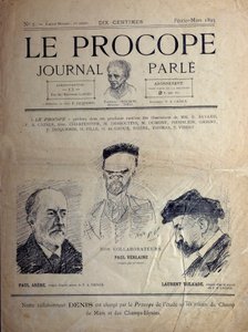 Journal du Procope, Pariser Café, Februar 1895: Porträts der französischen Dichter Paul Verlaine, Paul Arène und Laurent Tailhade von French School