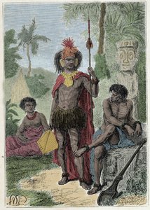 Reise von Kapitän James Cook (1728-1779): Eingeborene der Marquesas-Inseln - Illustration aus „Die großen Seefahrer des 18. Jahrhunderts“
