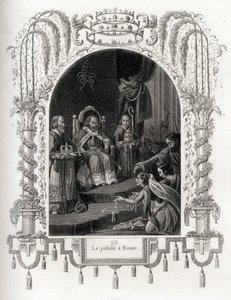 Jubiläum in Rom im Jahr 1450, während des Pontifikats von Nikolaus V. (1447-1455). Gravur zur Illustration der „Geschichte der Päpste“ von Maurice Lachatre (1814-1900) von French School