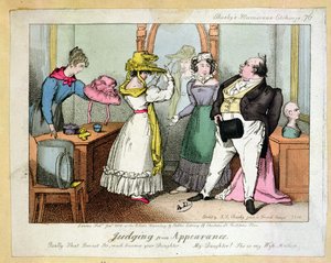 Urteilen nach dem Aussehen, Nummer 76 von Busbys humorvollen Radierungen, graviert von Thomas Busby (fl. 1804-21) 1828