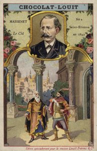 Jules Massenet, französischer Komponist, und eine Szene aus seiner Oper Le Cid