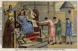 König Ludwig VI. von Frankreich gewährt der Stadt Laon das erste Stadtrecht, 1128 von French School