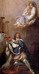 König Ludwig XIII. bietet der Jungfrau Maria seine Krone an von French School