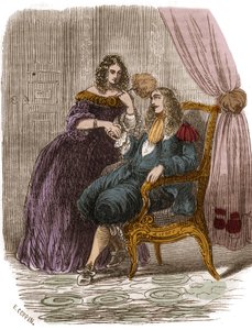 König von Frankreich Ludwig XIV. (1638-1715) mit Francoise Athenais von Rochechouart Mortemart, Marquise von Montespan (1640-1707). Gravur des 19. Jahrhunderts.
