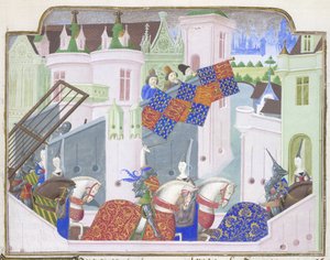 Ritter und Damen reiten zu einem Turnier in London, aus Froissarts Chronik, Ende des 15. Jahrhunderts von French School