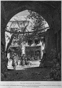 Koranschule im Schusterbasar, aus La Terre Sainte von Victor Guerin, 1884 (bw Gravur) von French School