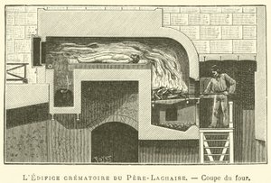 Das Krematoriumsgebäude von Père-Lachaise, Querschnitt des Ofens von French School