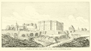 Die Bastille im 15. Jahrhundert, nach einer zeitgenössischen Zeichnung, aufbewahrt in der Nationalbibliothek von French School