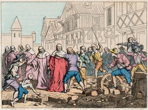 La Fronde (27. August 1648) - Barrikaden in Paris: ein Rotorjunge bedroht den Präsidenten des Parlaments, Mathieu Mole (1584-1656) - Präsident Mole von Aufständischen misshandelt - Gravur Ende des 19. Jahrhunderts in „Nos Gires Nationales - Images et récit