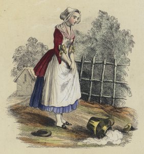 Die Milchfrau und der Milchtopf (farbiger Stich) von French School