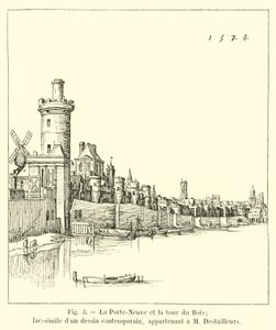 Das neue Tor und der Turm des Bois; Faksimile einer zeitgenössischen Zeichnung, im Besitz von M. Destailleurs von French School