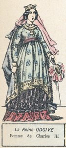 Königin Odgive, Frau von Karl III (kolorierte Gravur) von French School