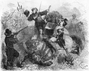 La Renaudie, ein Edelmann aus dem Limousin, kämpft für die Religionsfreiheit, getötet am 16. März 1559 während einer Schlacht. In „Histoire Populaire de la France“, ca. 1885. Gravur von French School