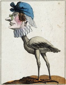 Der Storch in Karikatur, Charakterstudie „flüchtiger Charakter“ 19. Jahrhundert, populäre Bildsprache von French School