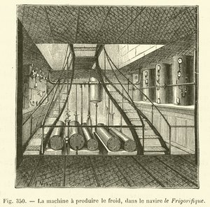 Kältemaschine auf dem Schiff Le Frigorifique (Stich) von French School