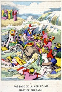 Der Tod des Pharaos beim Durchqueren des Roten Meeres - in „Das Leben des Moses“, hrsg. von Olivier Pinot, Epinal, Ende des 19. Jahrhunderts von French School