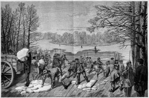 Die Eisernte auf den gefrorenen Seen des Bois de Vincennes, in „Die illustre Welt“ 1887. von French School
