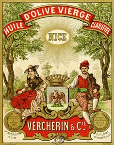 Etikett für Vercherin Extra Virgin Olivenöl, ca. 1885-90 von French School