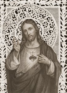Spitzenkarte mit Darstellung des Heiligen Herzens Jesu, 19. Jahrhundert von French School