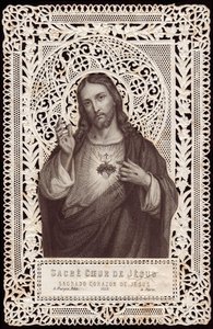 Spitzenkarte mit Darstellung des Heiligen Herzens Jesu, 19. Jahrhundert von French School
