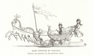 Dame reist mit dem Schlitten, Frankreich, 18. Jahrhundert von French School