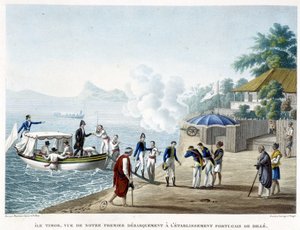 Landung in der portugiesischen Siedlung Dillè, Insel Timor von French School